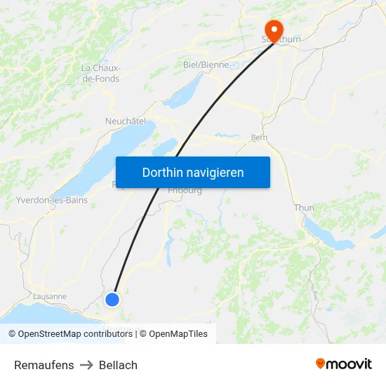 Remaufens to Bellach map