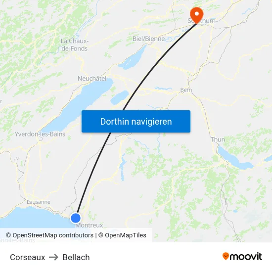 Corseaux to Bellach map