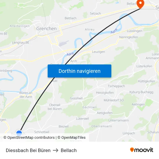 Diessbach Bei Büren to Bellach map