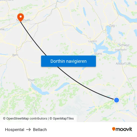 Hospental to Bellach map