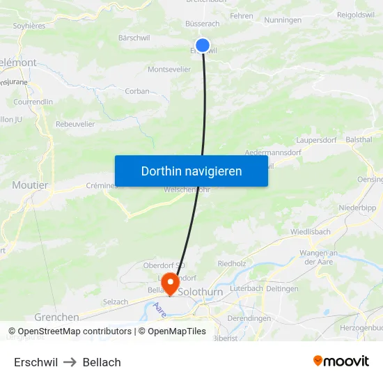 Erschwil to Bellach map