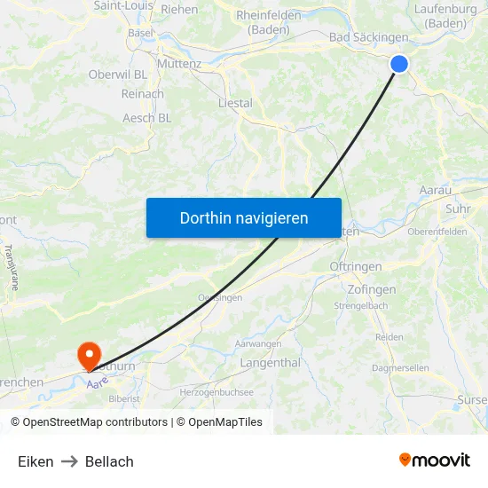Eiken to Bellach map
