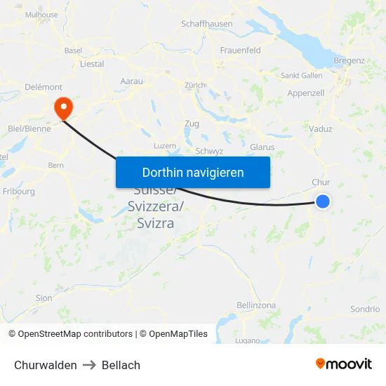 Churwalden to Bellach map