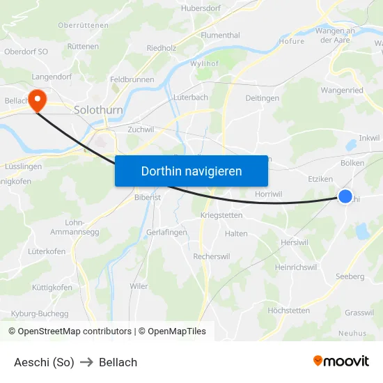 Aeschi (So) to Bellach map
