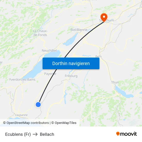 Ecublens (Fr) to Bellach map