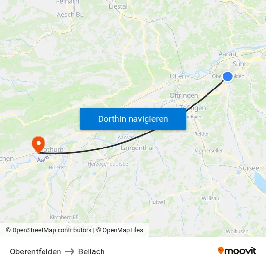 Oberentfelden to Bellach map
