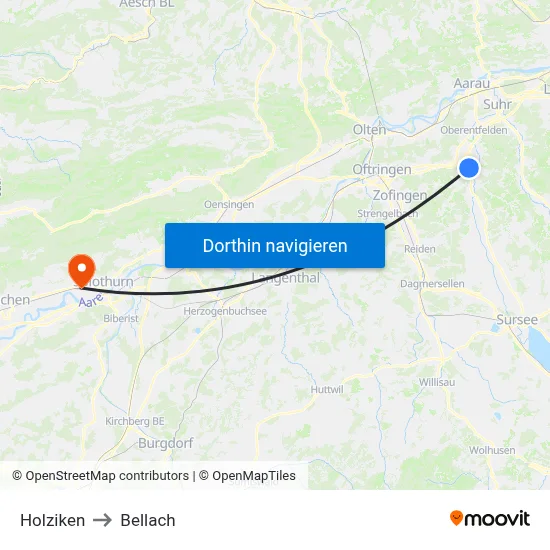 Holziken to Bellach map