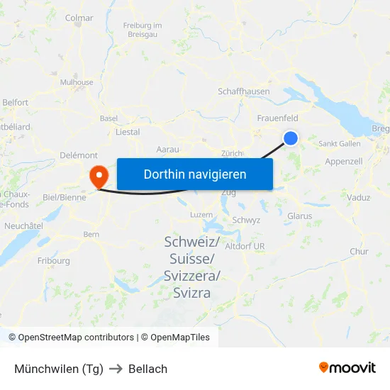 Münchwilen (Tg) to Bellach map