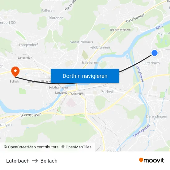 Luterbach to Bellach map