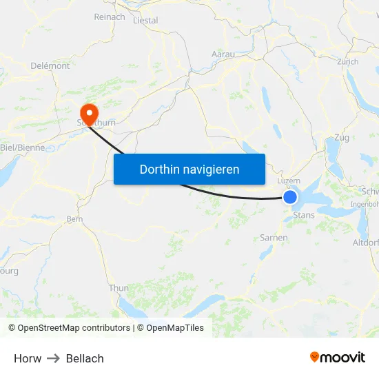 Horw to Bellach map