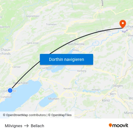 Milvignes to Bellach map