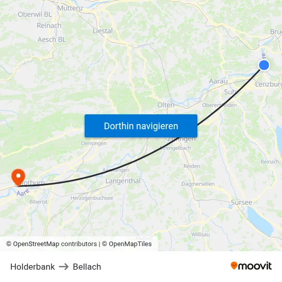 Holderbank to Bellach map