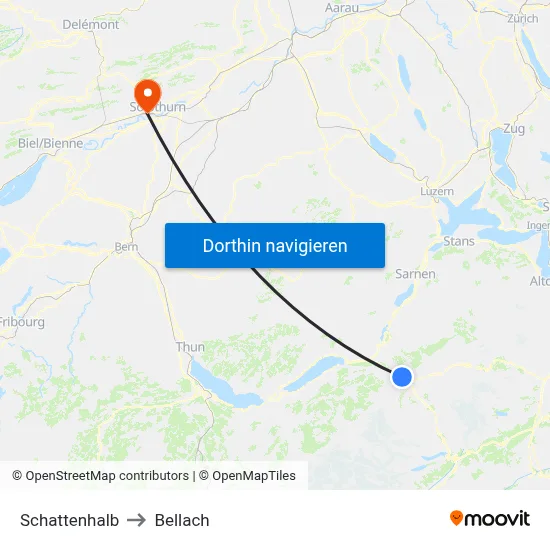 Schattenhalb to Bellach map