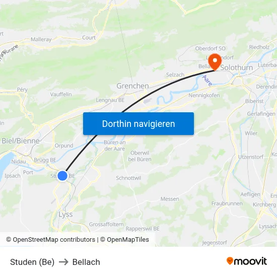 Studen (Be) to Bellach map