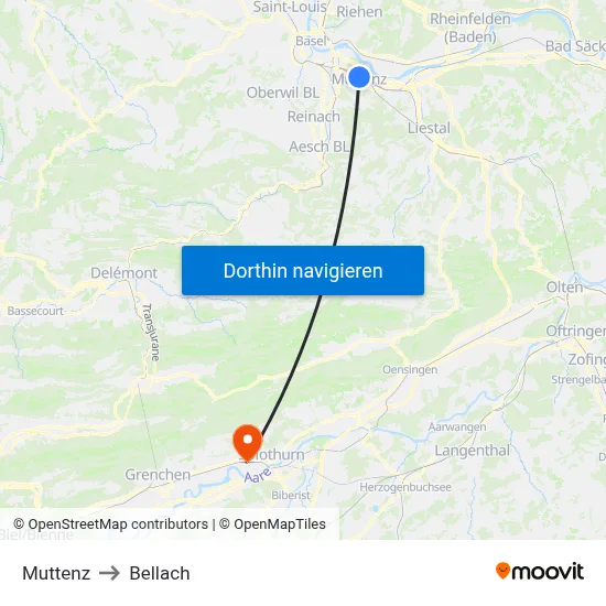 Muttenz to Bellach map