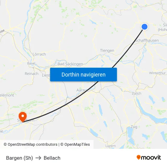 Bargen (Sh) to Bellach map