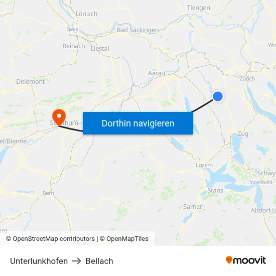 Unterlunkhofen to Bellach map