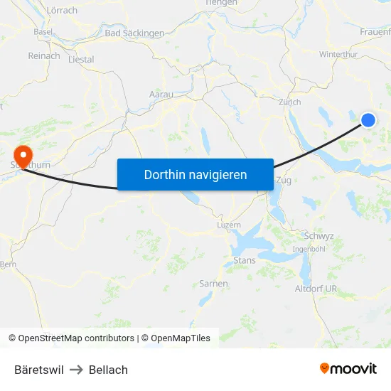 Bäretswil to Bellach map