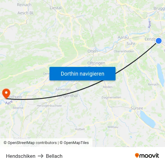 Hendschiken to Bellach map