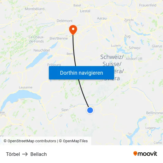 Törbel to Bellach map