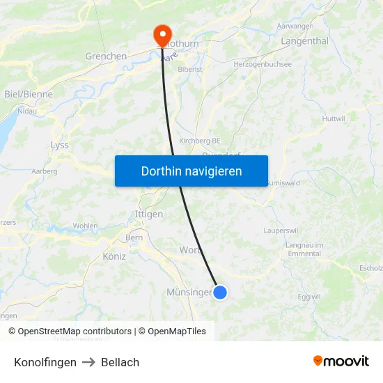 Konolfingen to Bellach map