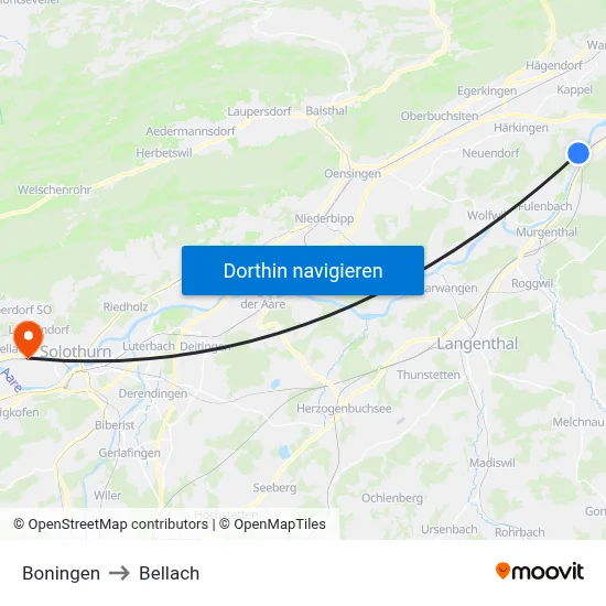Boningen to Bellach map