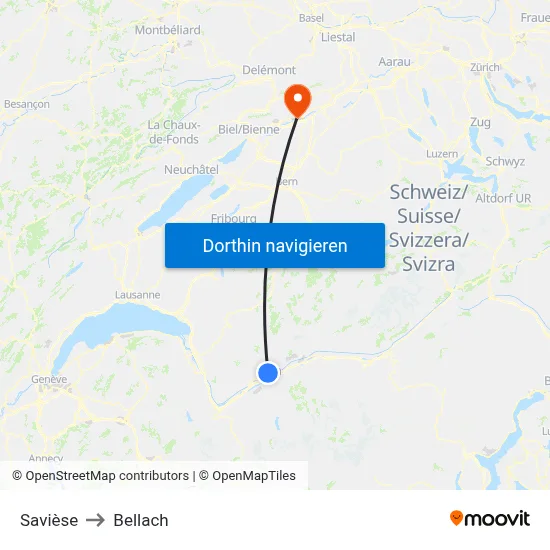 Savièse to Bellach map