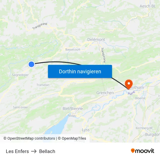 Les Enfers to Bellach map