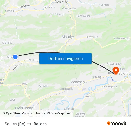Saules (Be) to Bellach map
