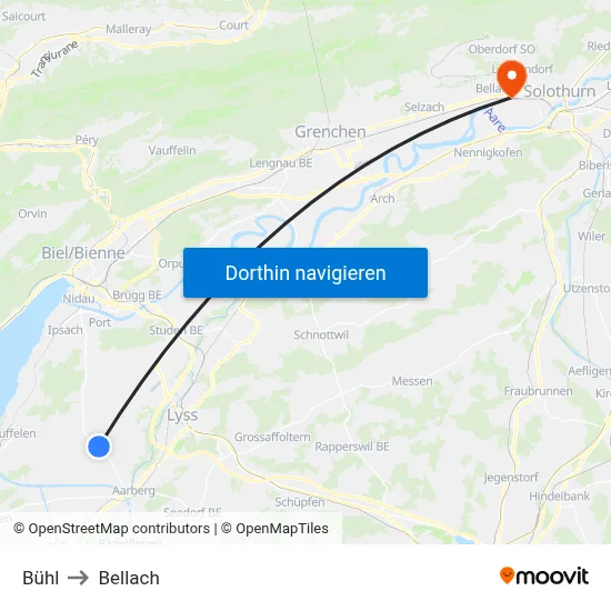 Bühl to Bellach map