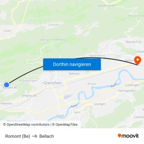 Romont (Be) to Bellach map