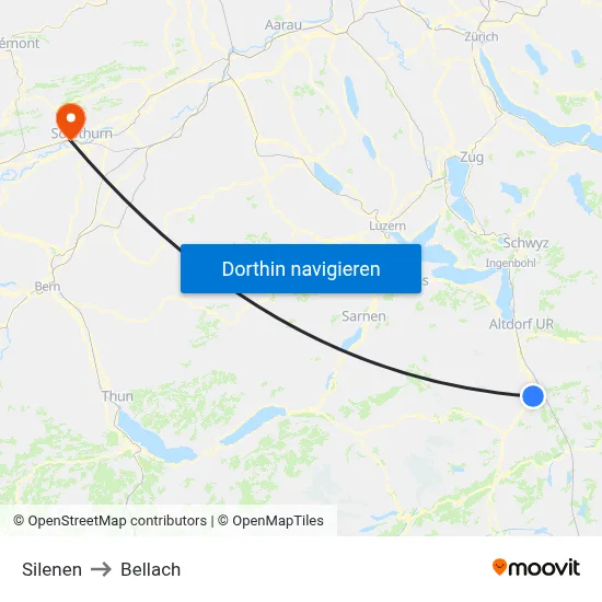 Silenen to Bellach map