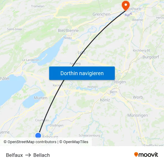 Belfaux to Bellach map