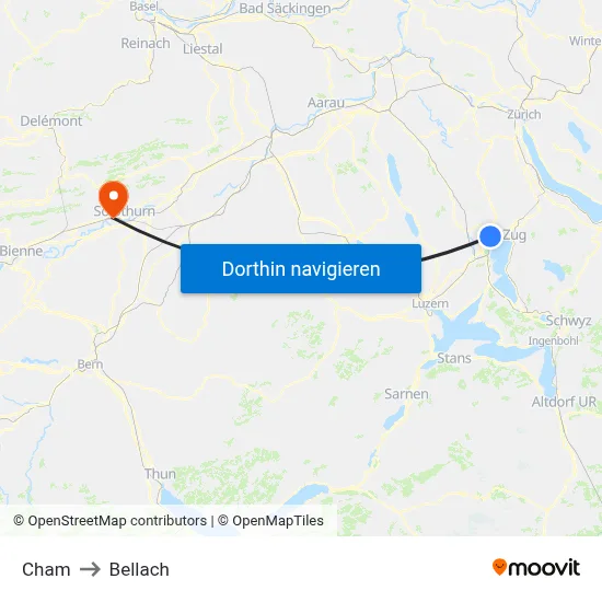 Cham to Bellach map
