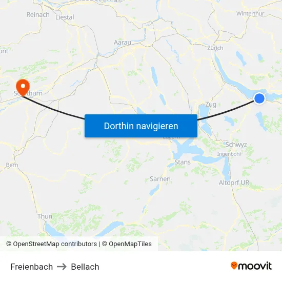 Freienbach to Bellach map