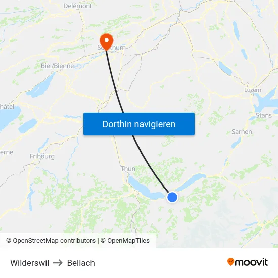 Wilderswil to Bellach map