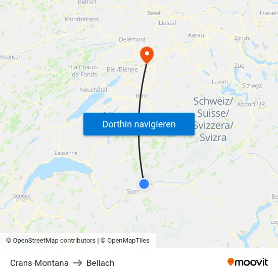Crans-Montana to Bellach map