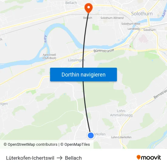 Lüterkofen-Ichertswil to Bellach map