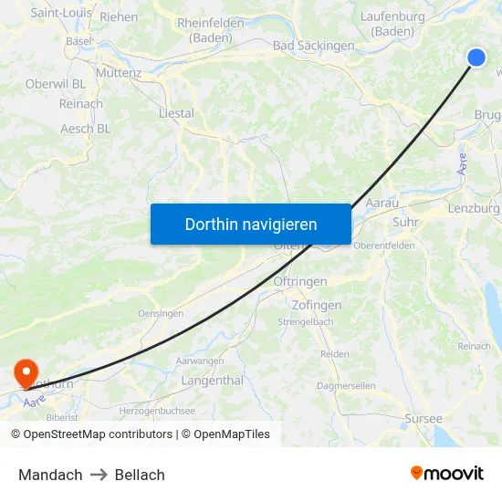 Mandach to Bellach map