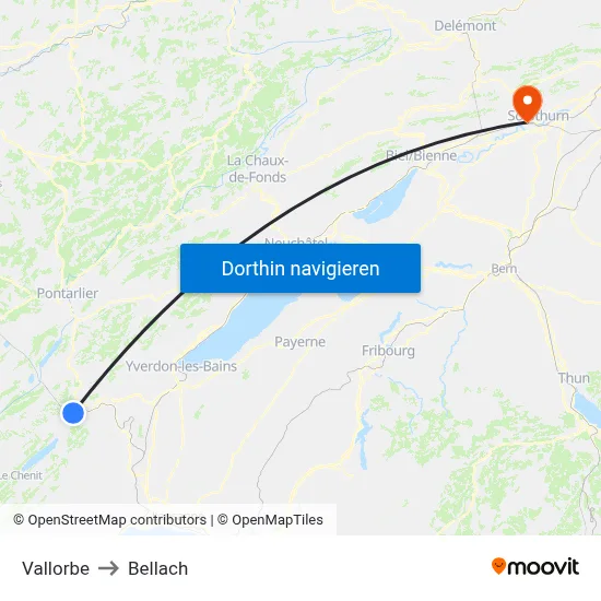 Vallorbe to Bellach map