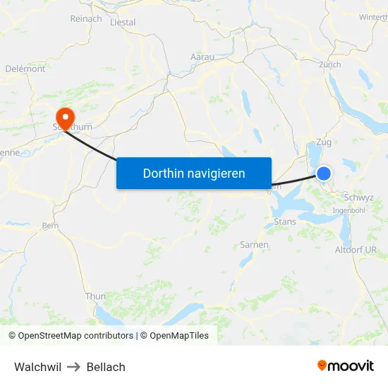 Walchwil to Bellach map