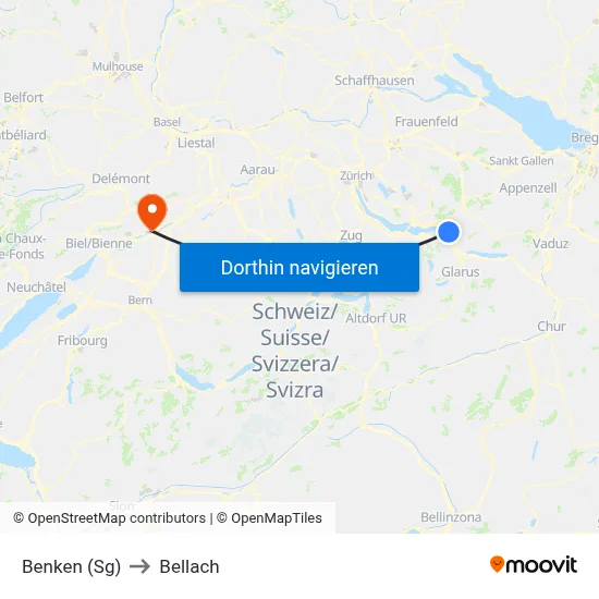 Benken (Sg) to Bellach map