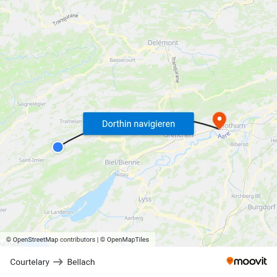 Courtelary to Bellach map