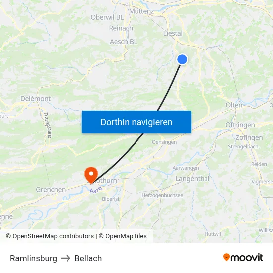 Ramlinsburg to Bellach map