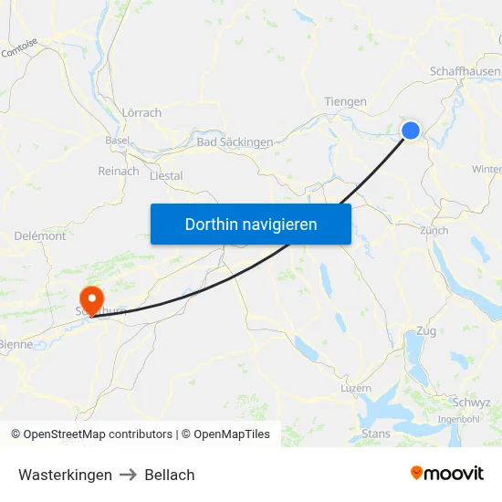 Wasterkingen to Bellach map