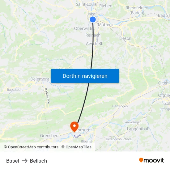 Basel to Bellach map