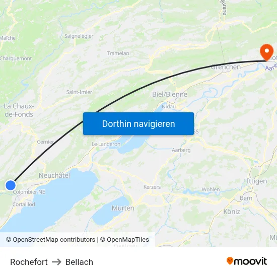 Rochefort to Bellach map