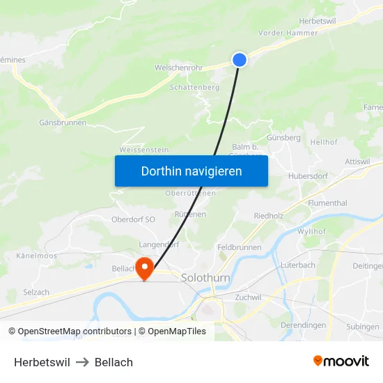 Herbetswil to Bellach map