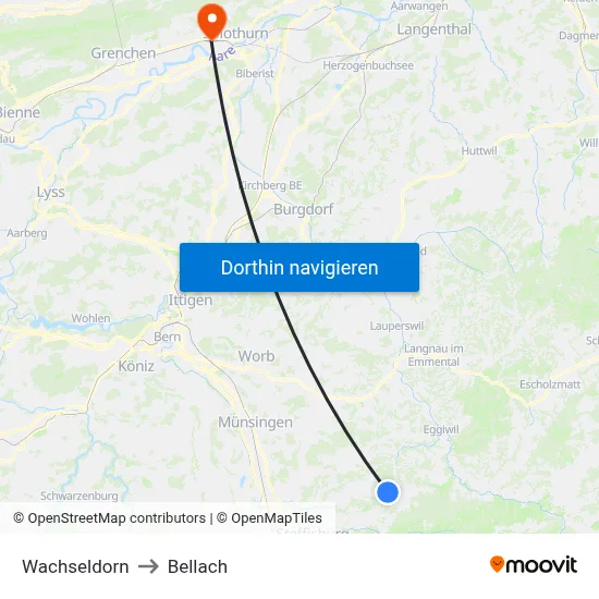 Wachseldorn to Bellach map