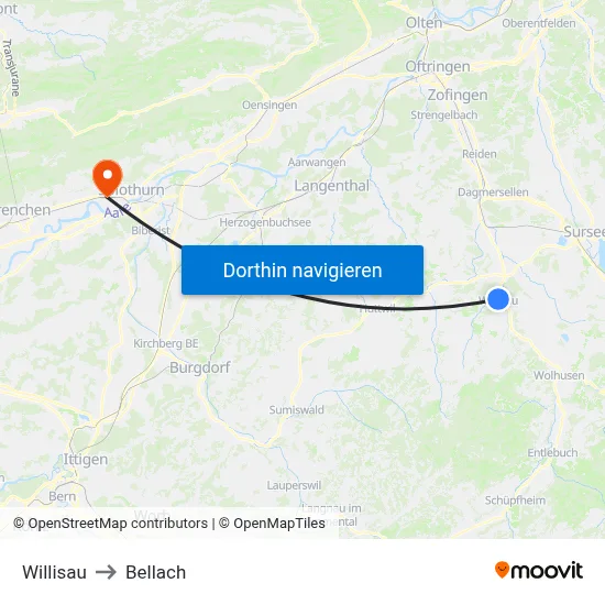 Willisau to Bellach map